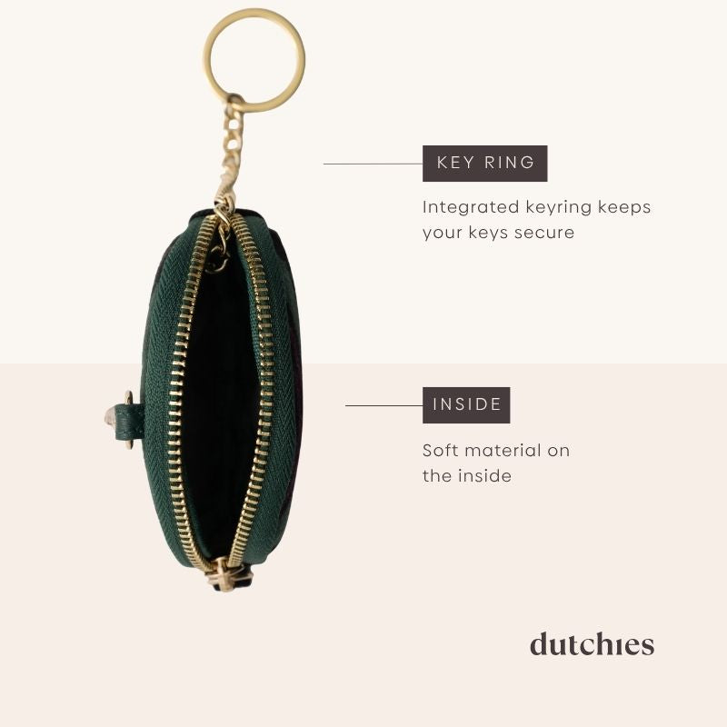 Mini Phone Bag Emma | Forest Green Tartan showcasing integrated keyring and soft interior material.