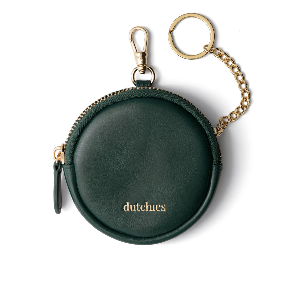 Mini Phone Bag Emma | Forest Green round leather pouch with chain keyring in forest green color.