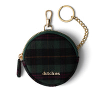 Mini Phone Bag Emma | Forest Green Tartan stylish round pouch with a clip and chain.