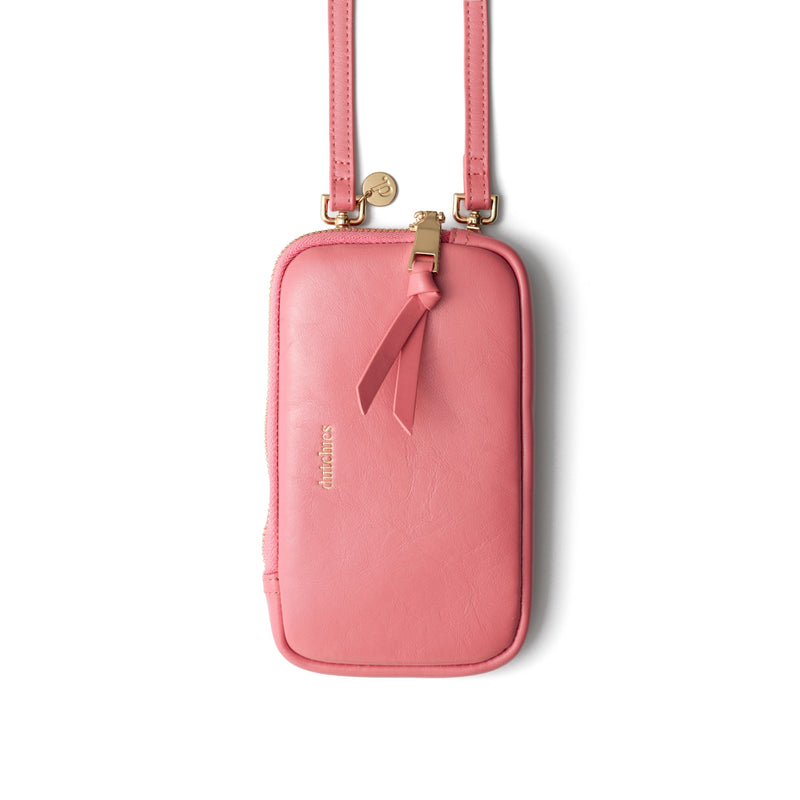 Phone Bag Rose Set | Pink - Handmade leather phone pouch with adjustable strap in a lovely pink color.
