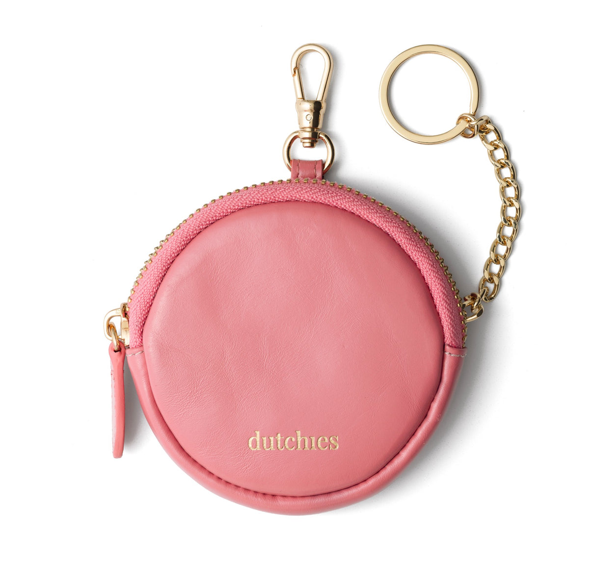 Mini Phone Bag Emma | Pink - round pouch made of genuine leather with gold zipper and clip.
