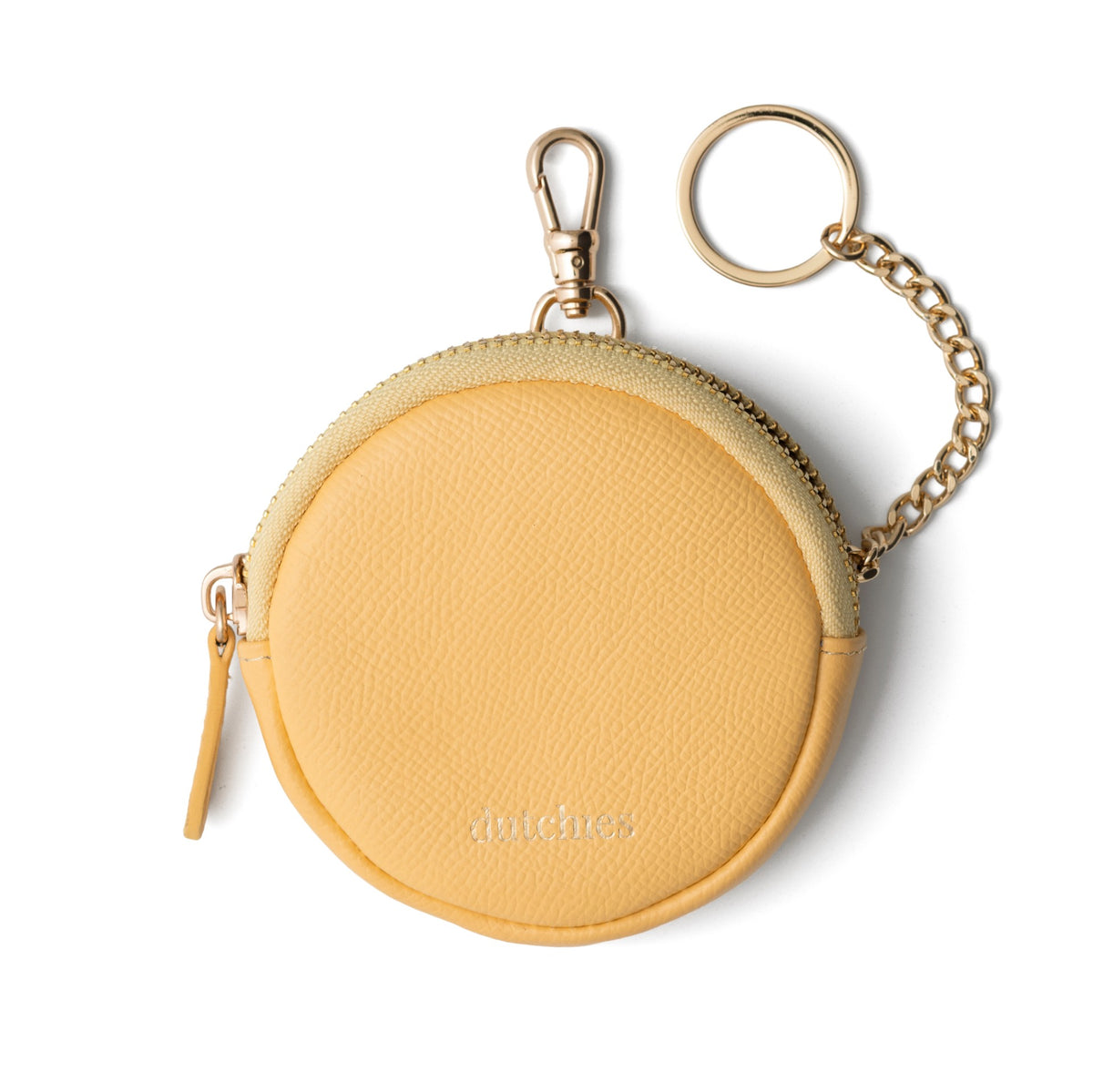 Mini Phone Bag Emma | Yellow - round leather pouch with keychain for stylish storage.