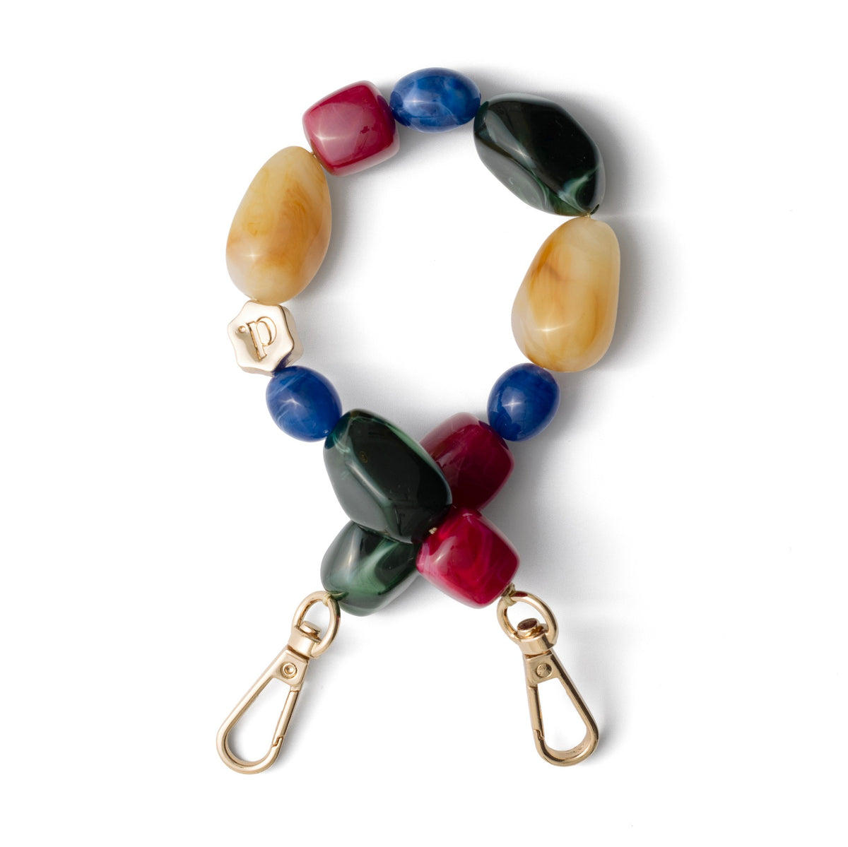 Phone Charm | Beaded | Lizzy - vibrant black and colored beads with gold clips, celebrating women's history.