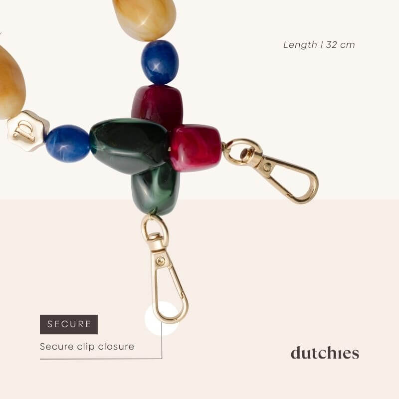 Close-up of Phone Charm | Beaded | Lizzy featuring colorful beads and a secure clip closure.