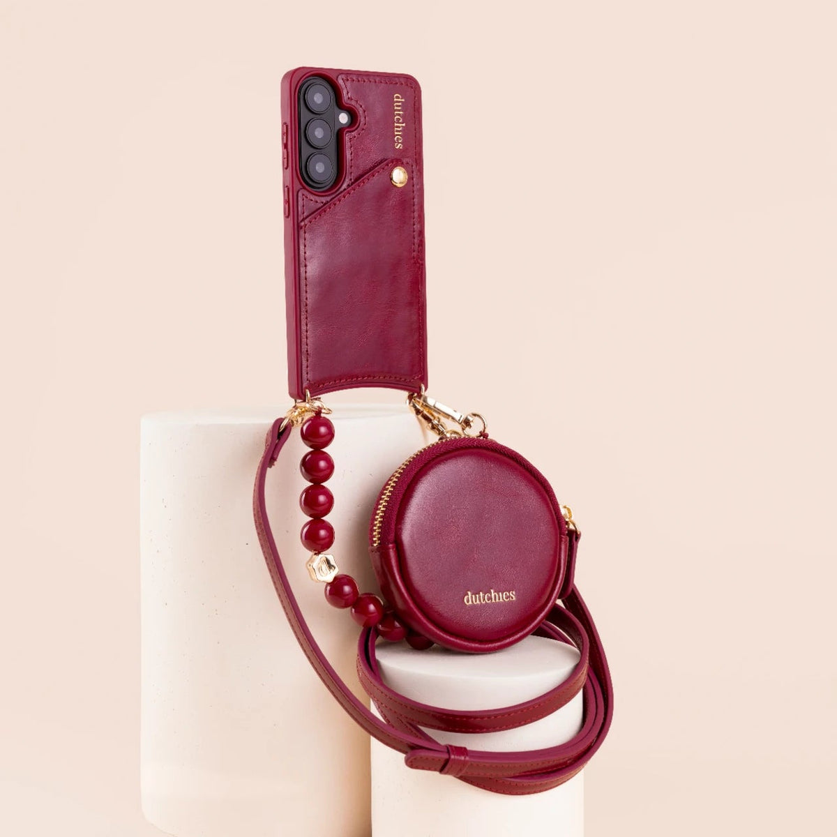 Luxury Set | Samsung | Raspberry Red with stylish phone case and chic coin purse on neutral background.