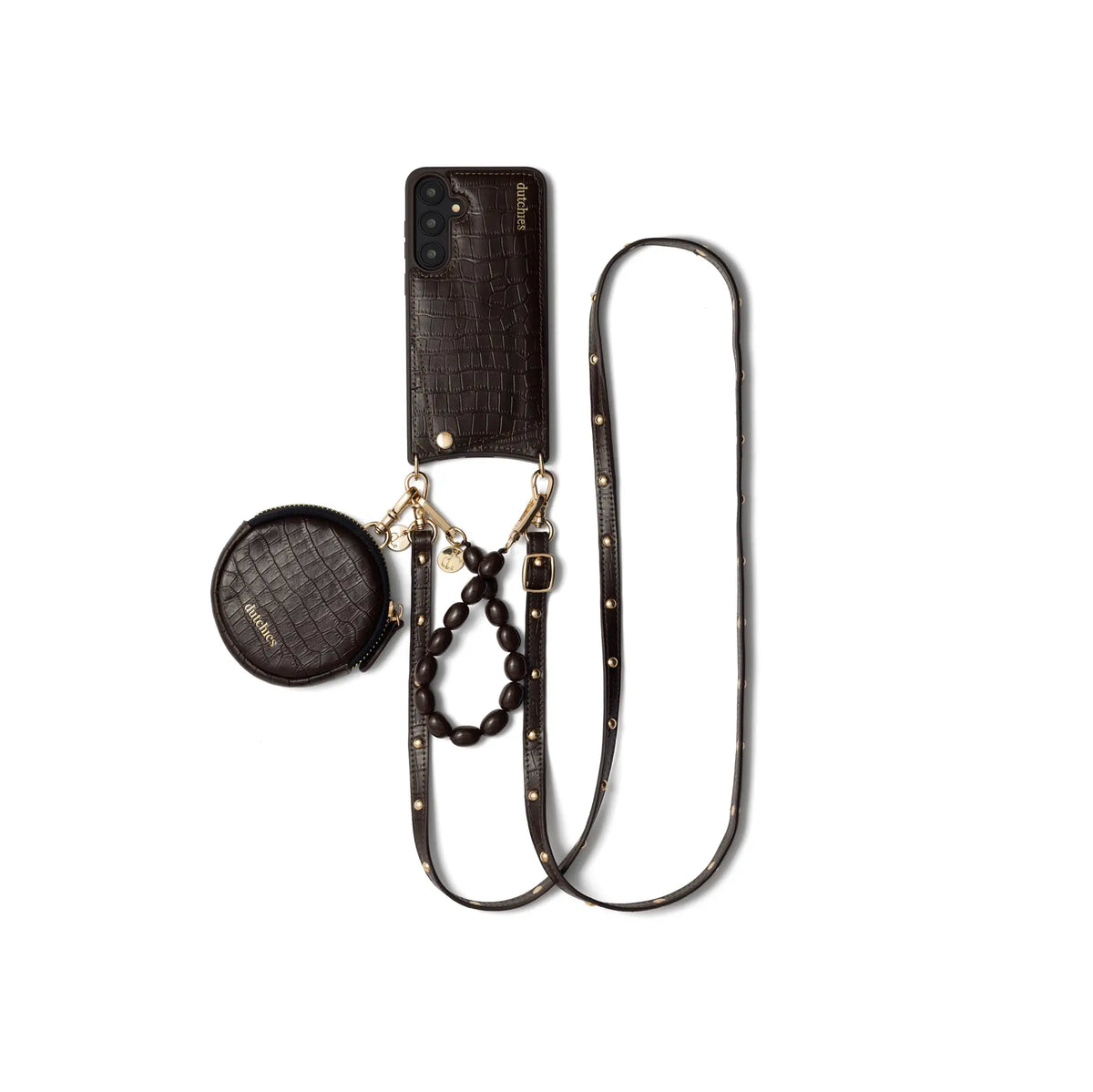 Luxury set | Samsung | Chocolate Brown - stylish phone case and cardholder with strap.