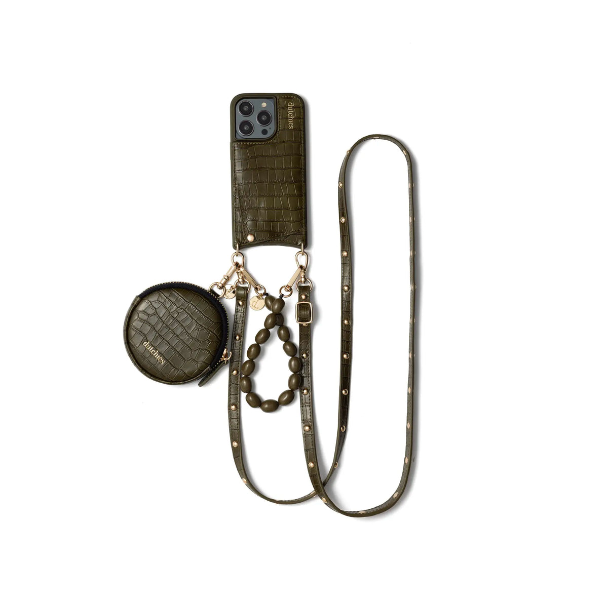 Luxury set | iPhone | Olive Green - stylish phone case with purse and strap, perfect for keeping essentials close.