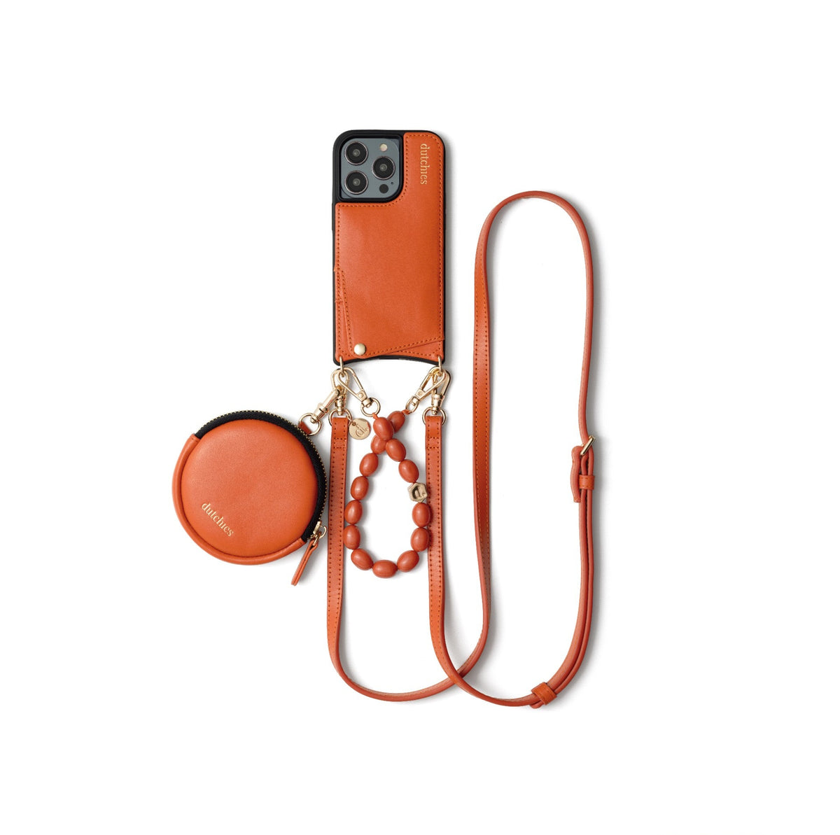 Luxury set | iPhone | Orange featuring stylish phone case and accessories all in one glam combination.
