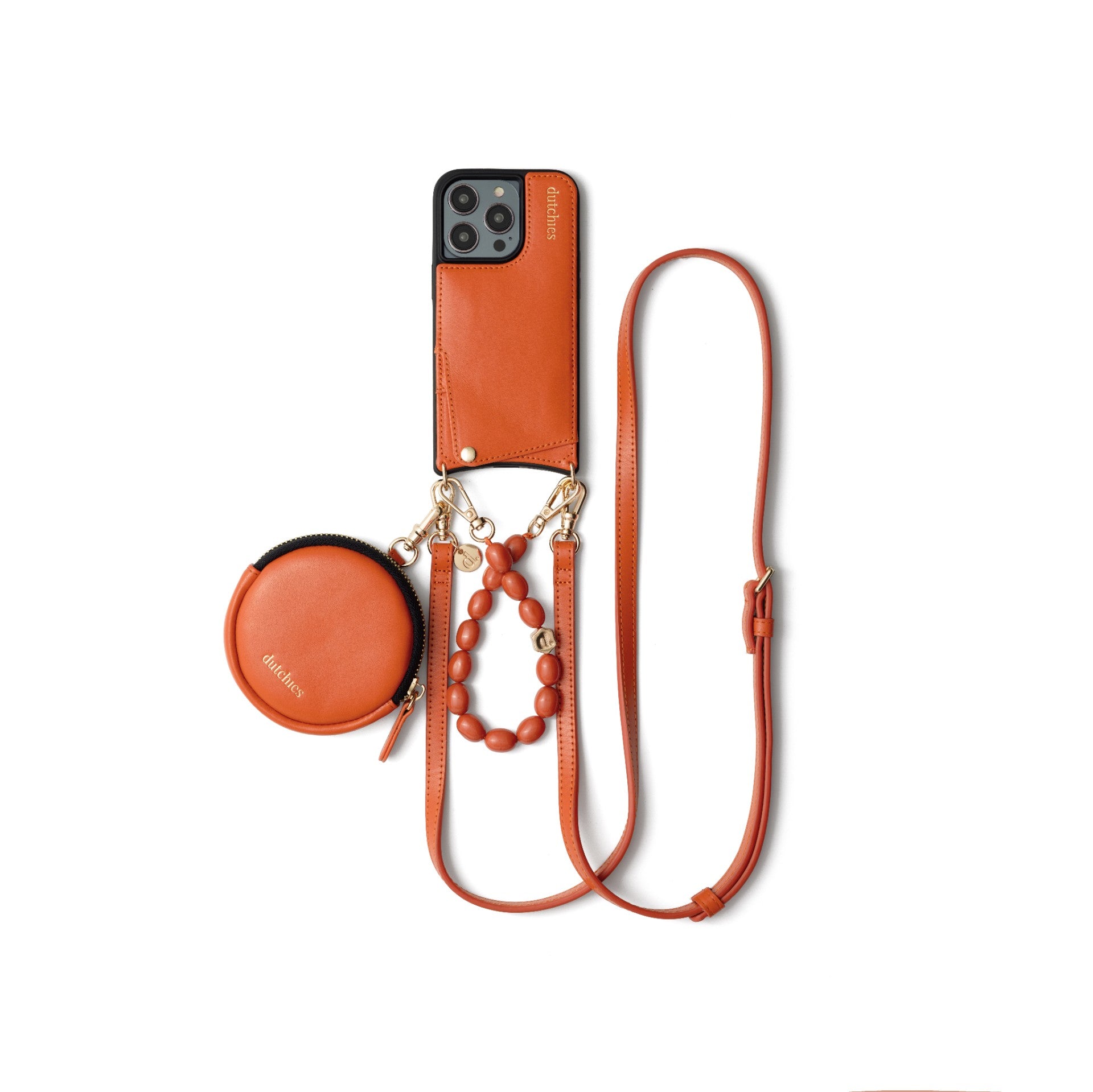 Luxury set | iPhone | Orange featuring stylish phone case and accessories all in one glam combination.