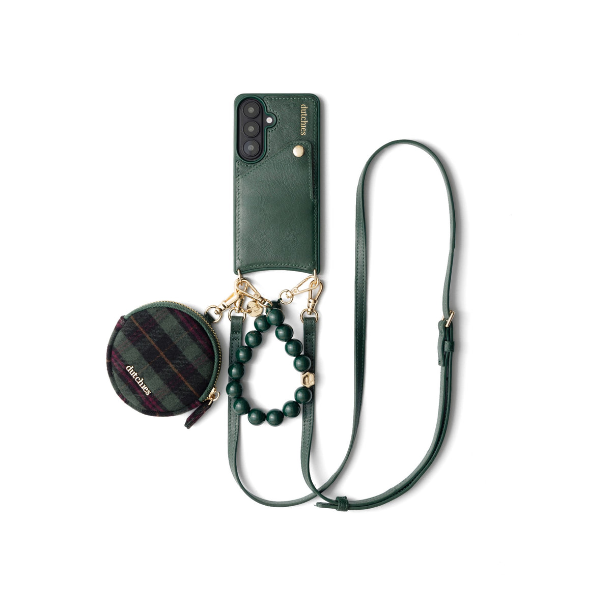 Luxury Set | Samsung | Forest Green featuring phone case, wallet, and stylish accessories on a white background.
