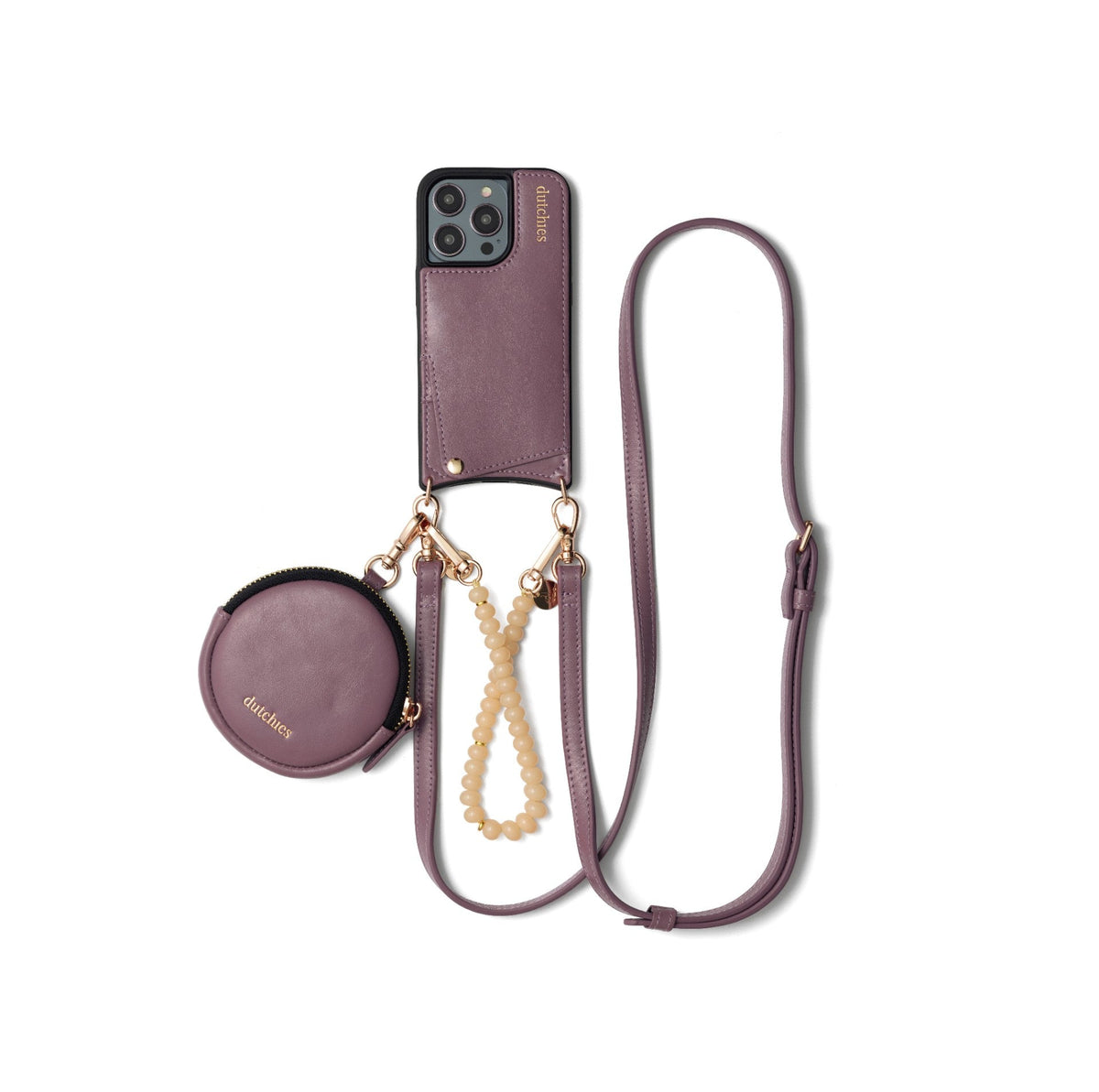 Luxury Set | iPhone | Mauve - stylish phone case with cardholder and strap in a chic mauve shade.