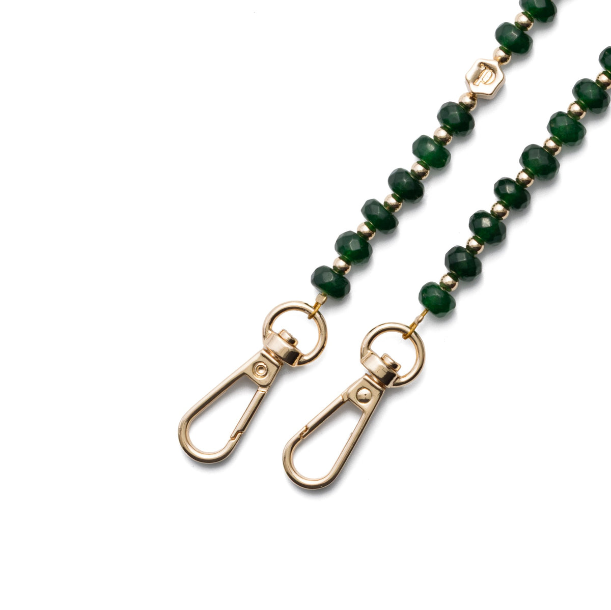 Phone Charm | Beaded | Nina with forest green beads and gold clasps for stylish protection.
