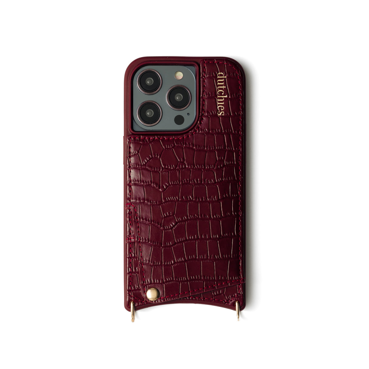 iPhone Case | Burgundy handcrafted leather phone case with cardholder and phone strap attachments.