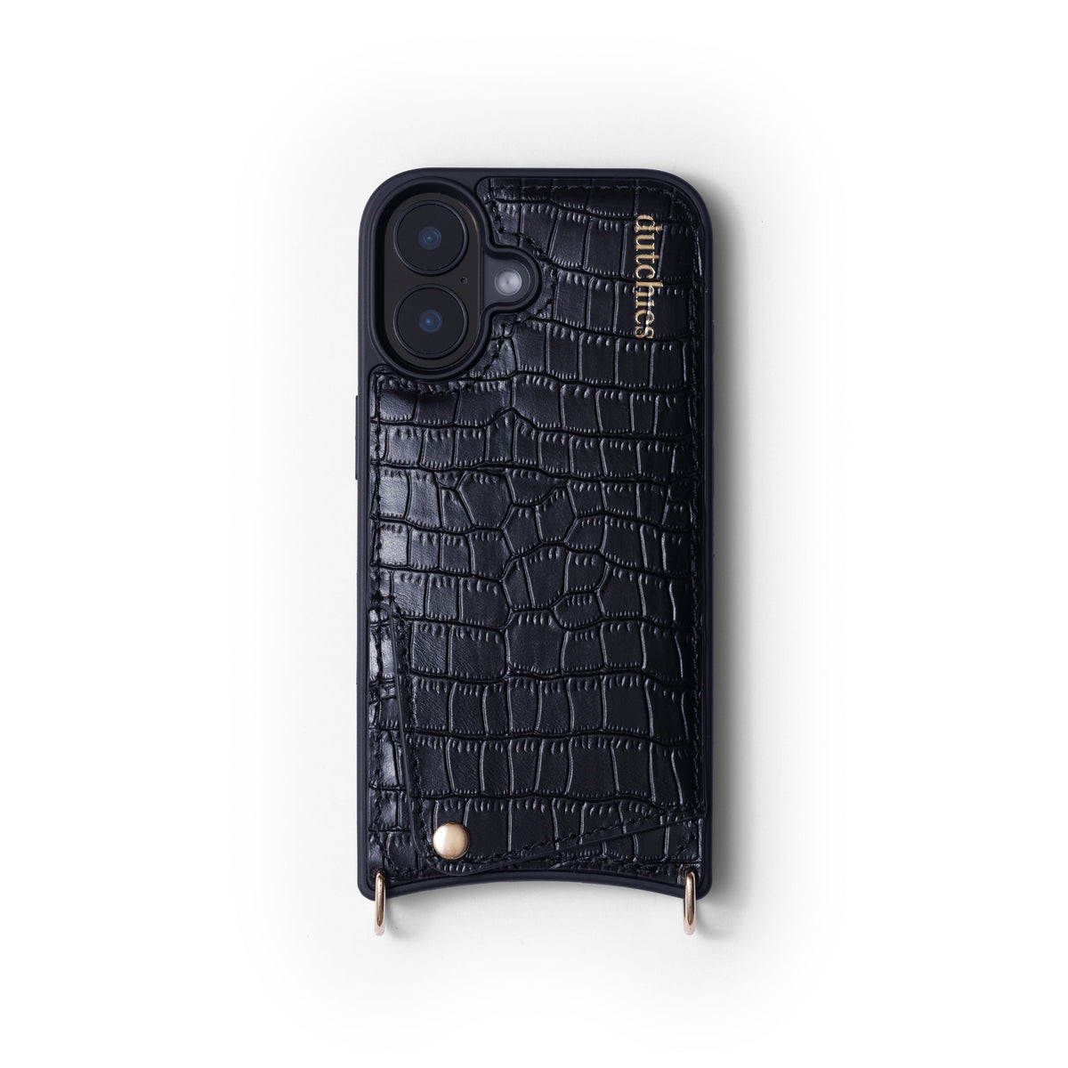 iPhone Hülle | Noir | Gold, handgefertigte Lederhülle mit Kartenhalter und Metallveredelungen für stilvollen Schutz.