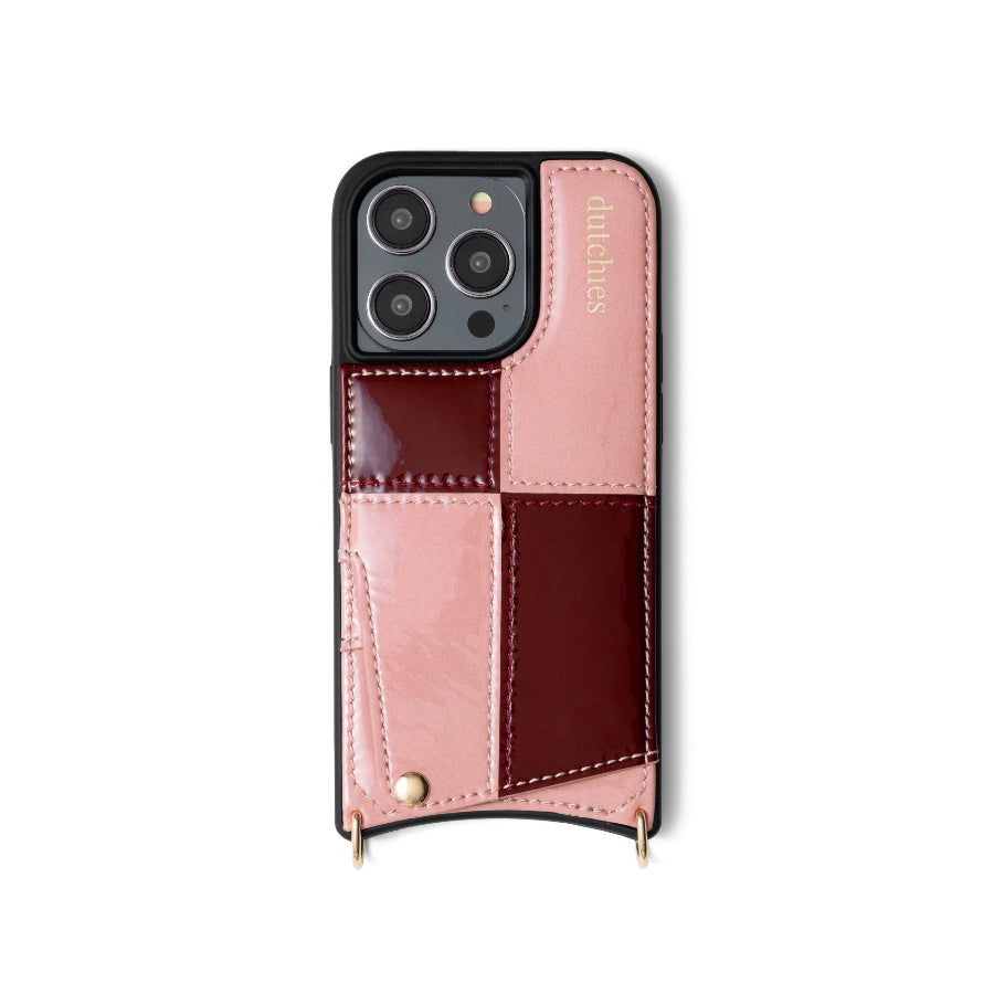 iPhone Hülle | Gloss Lollipop - stilvolle pinke und burgunderfarbene Lederhülle mit Kartenhalter für mehr Komfort.