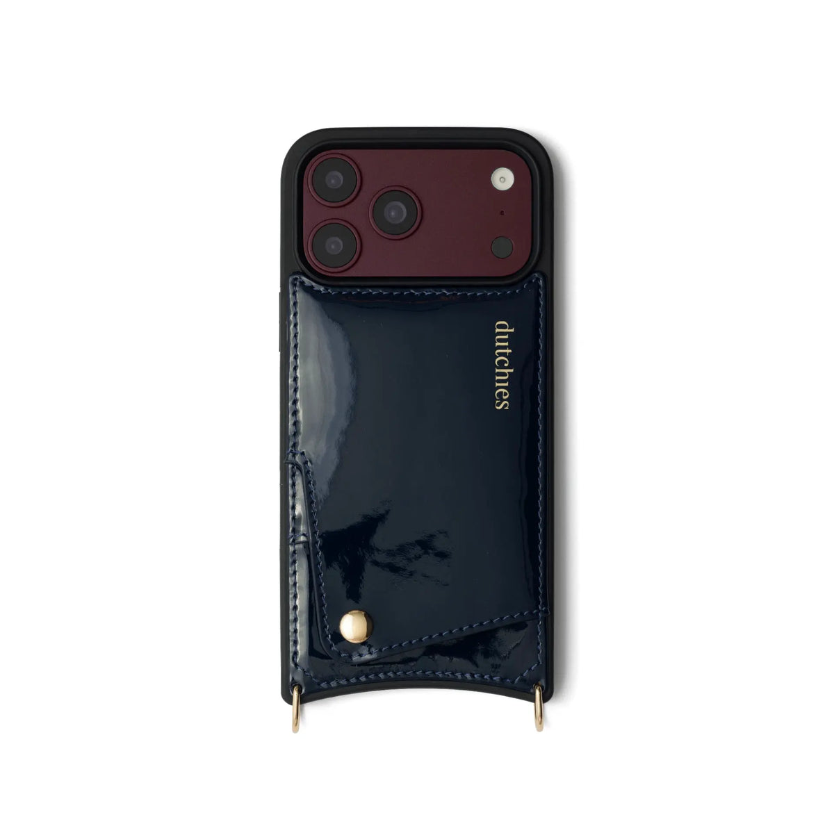 iPhone Case | Gloss Navy with cardholder, handcrafted leather and metal finishes for style and protection.