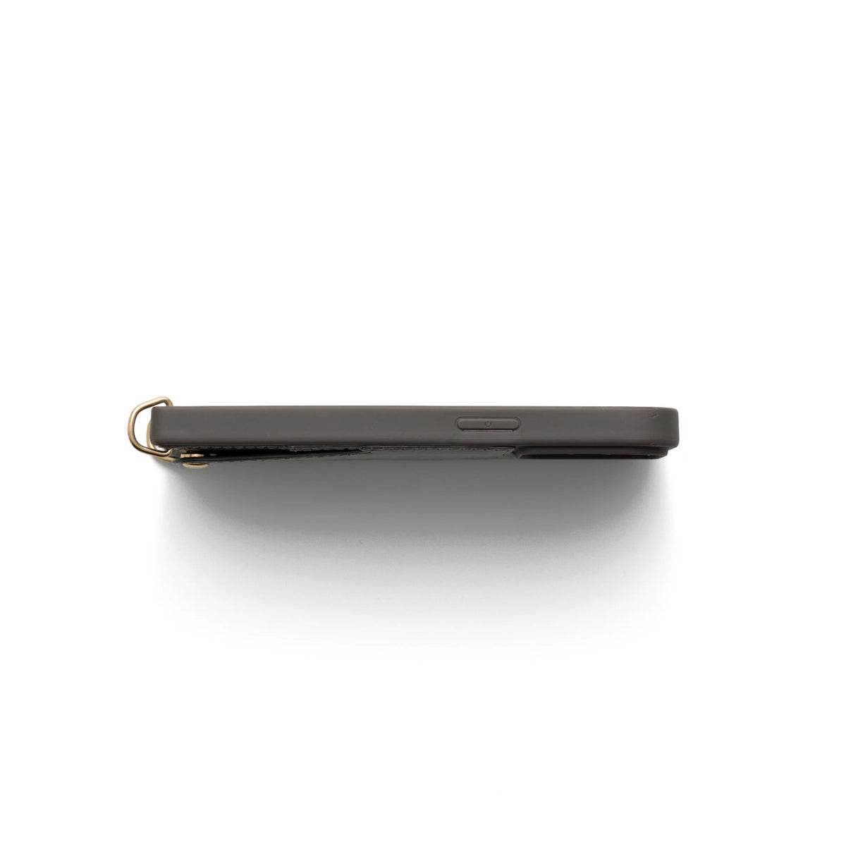iPhone Case | Graphite Grey side view showcasing premium leather and metal finishes.