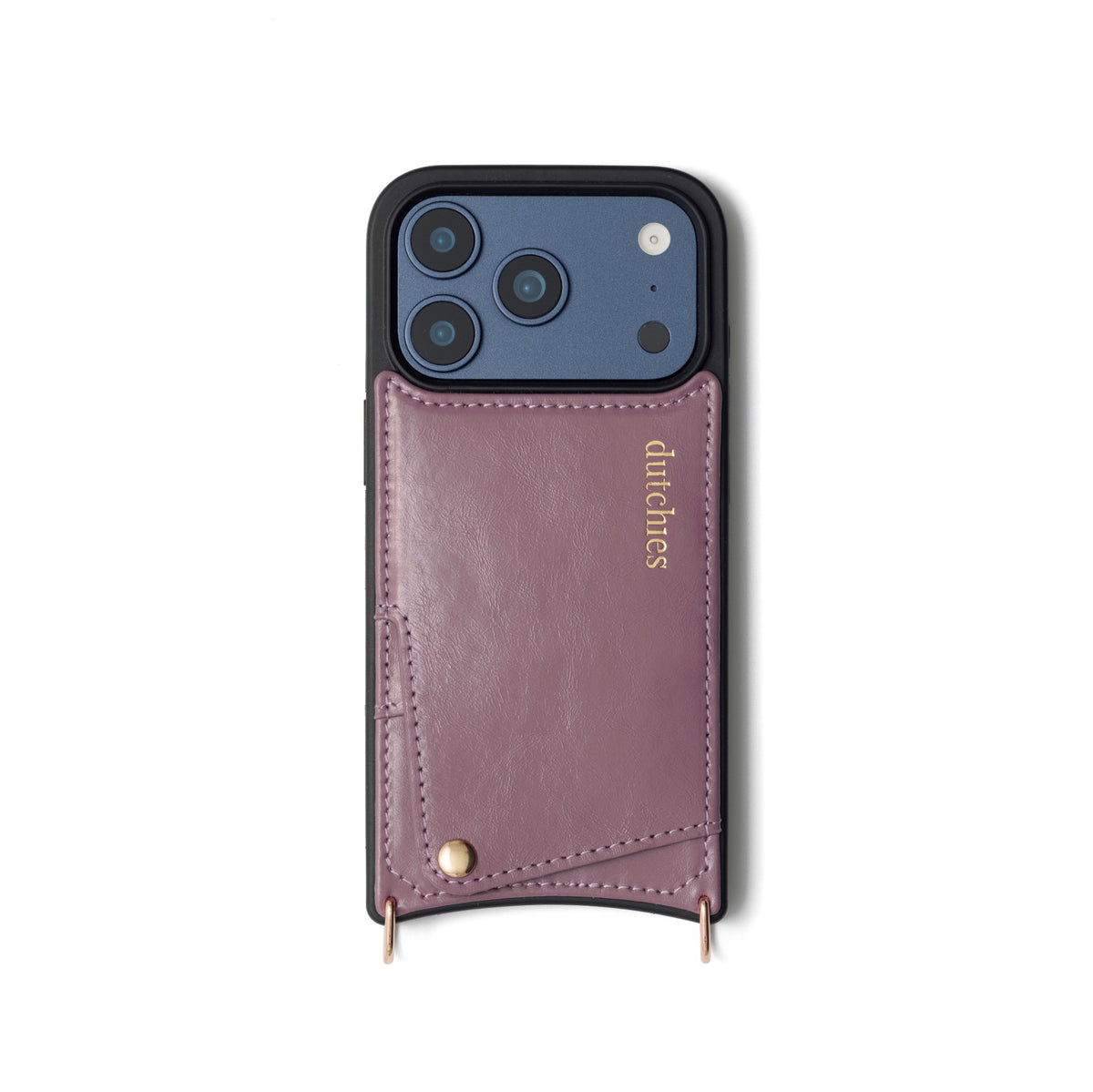 iPhone Case | Mauve with cardholder and dual rings for strap attachment, handcrafted from genuine leather.