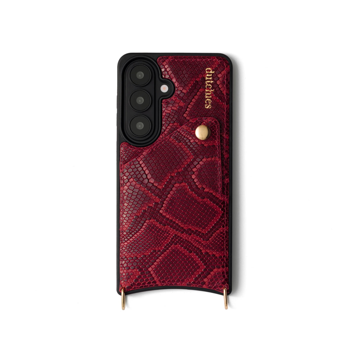 Funda Samsung | Snake Red - funda de cuero hecha a mano para teléfono con tarjetero y elegante diseño estampado de serpiente.