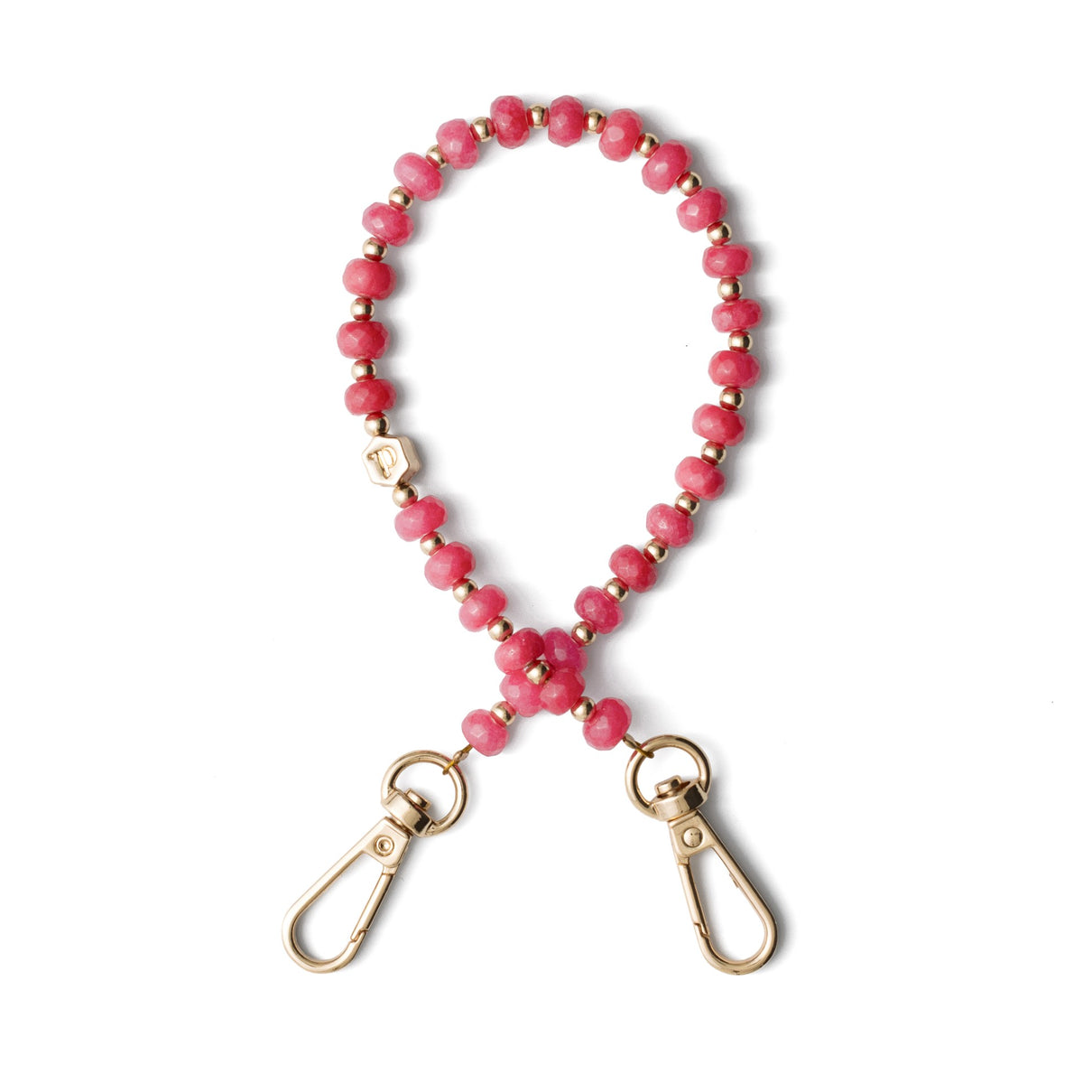 Phone Charm | Beaded | Bella - pink beaded phone charm with gold accents for stylish connectivity.