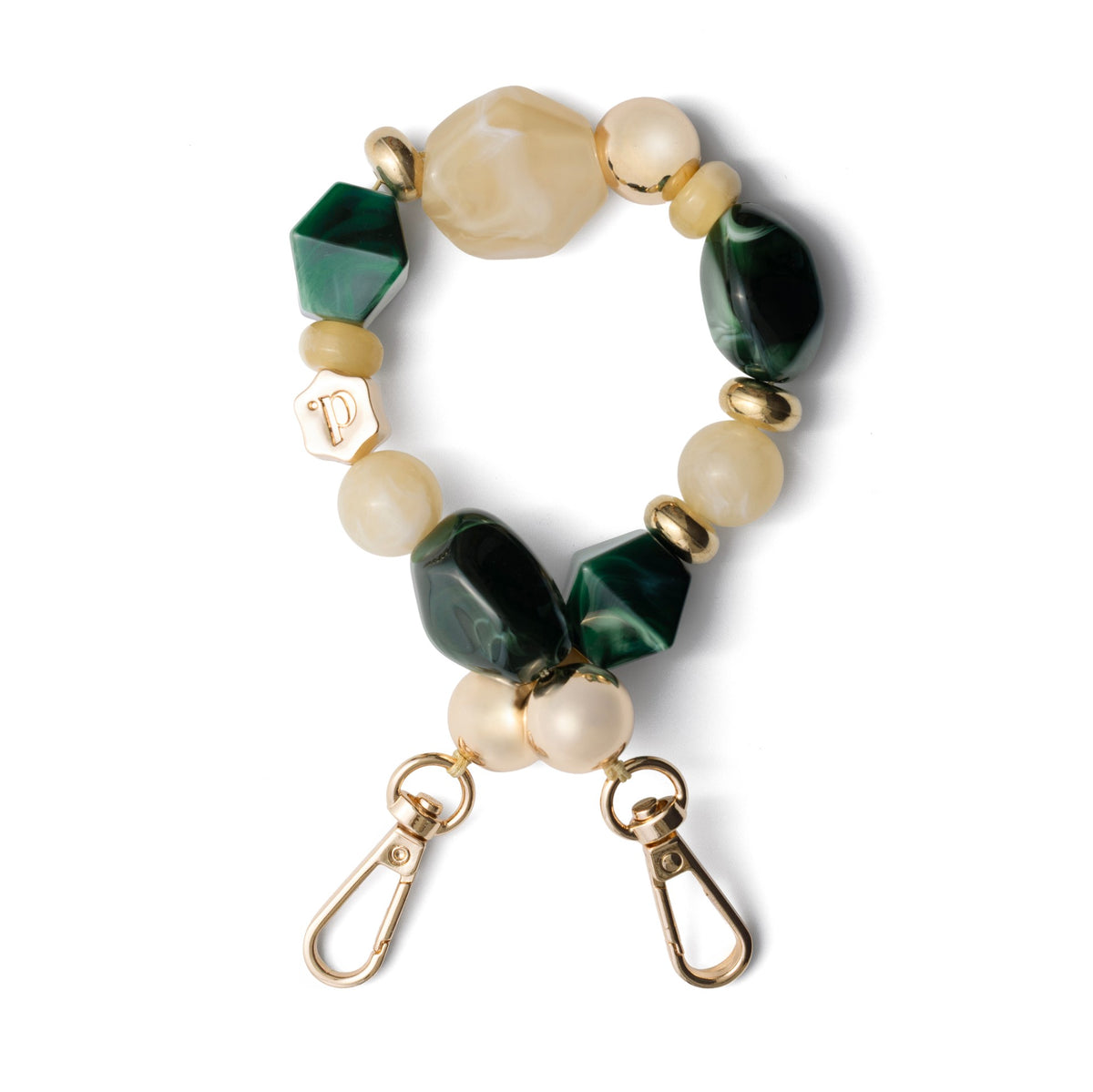Phone Charm | Beaded | Harriet - forest green beaded charm with gold accents, part of the Power Women-collection.