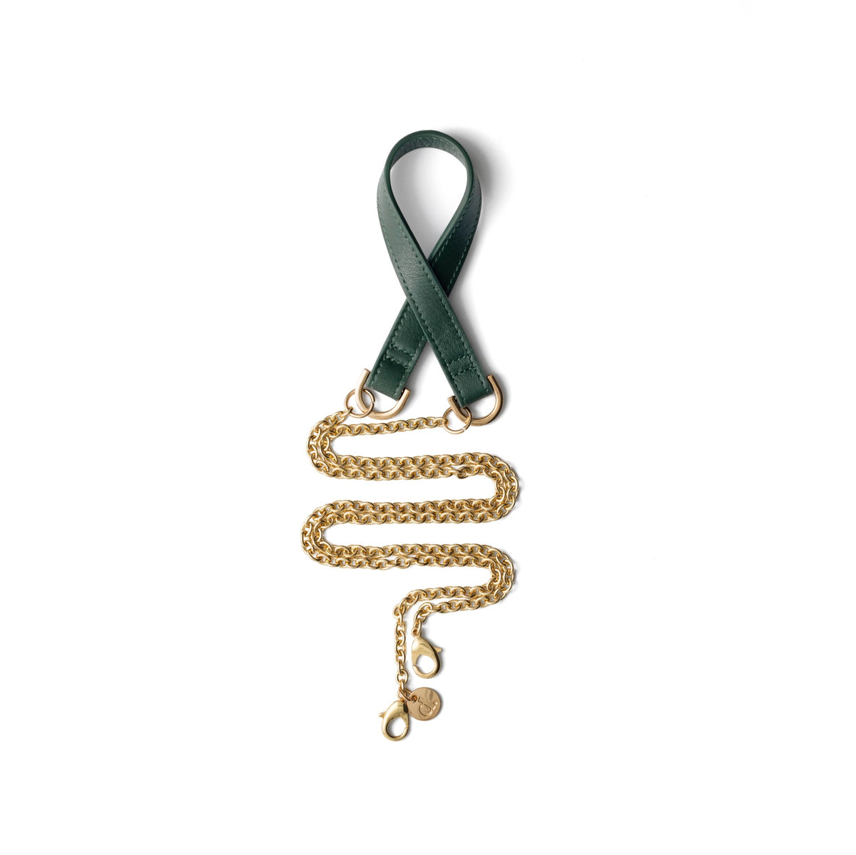 Phone Chain | Spanish | Forest Green, elegant gold chain with a stylish forest green strap.