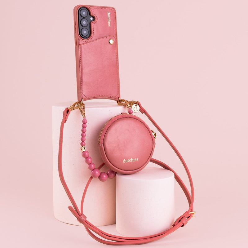 Luxury set | Samsung | Pink featuring a stylish phone case and chic bag on a pastel background.