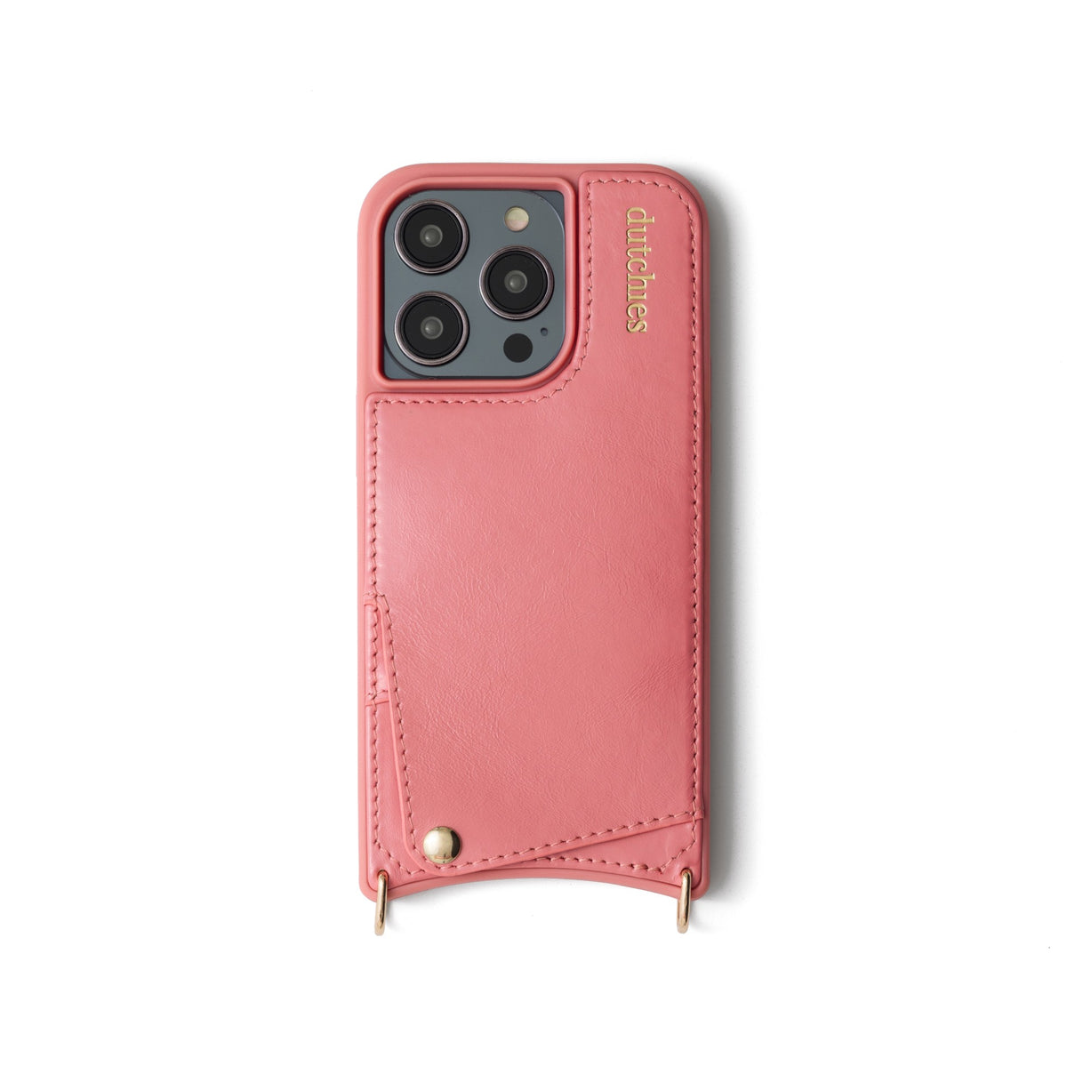 iPhone Case | Pink featuring genuine leather, cardholder, and secure snap button closure.
