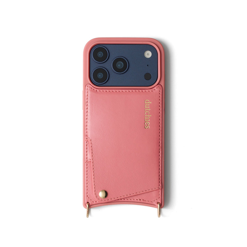 iPhone Case | Pink handcrafted genuine leather with cardholder and shock-absorbing TPU for extra protection.
