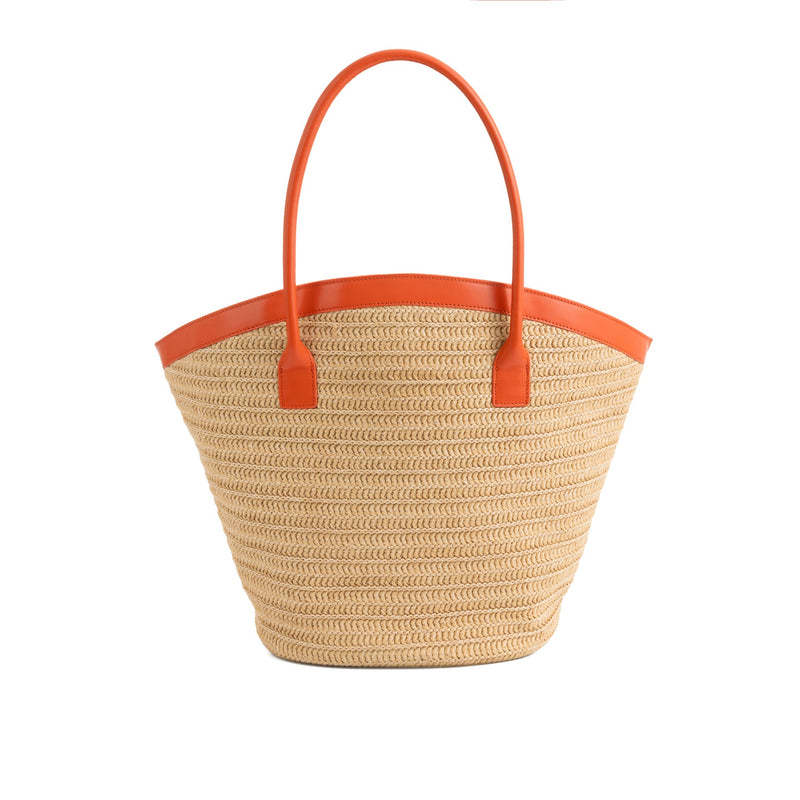 Beach Bag | Raffia Orange - stylish beach bag with orange handles and natural woven design, perfect for summer outings.
