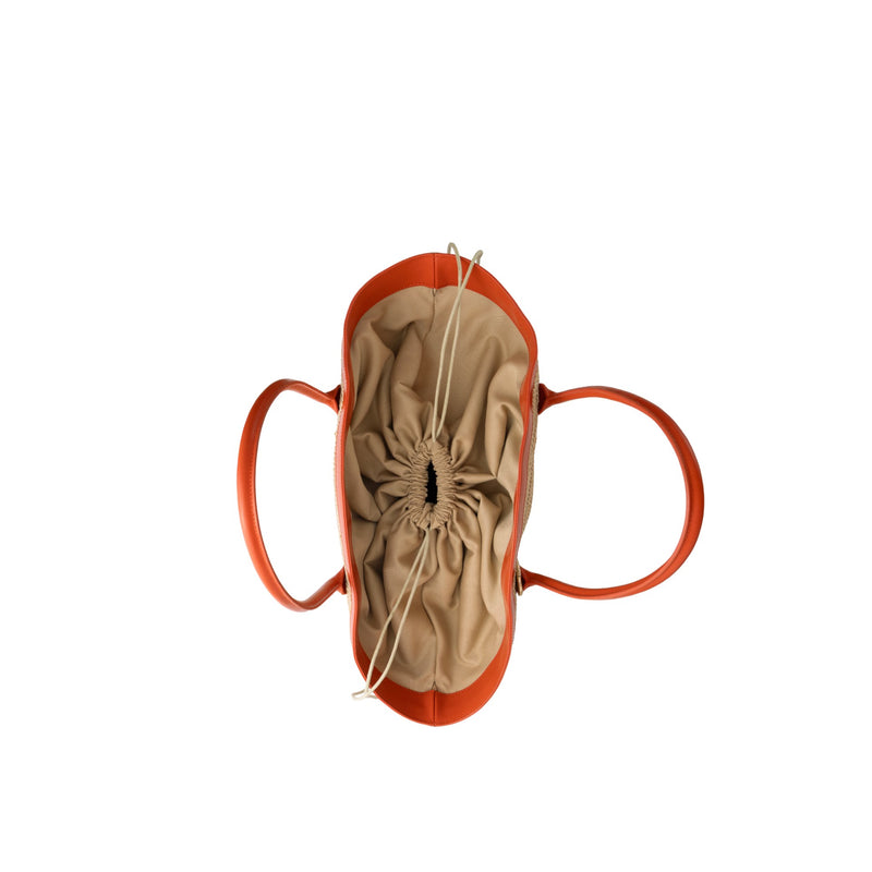 Beach Bag | Raffia Orange interior view with drawstring closure and spacious design for summer essentials.