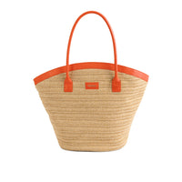 Beach Bag | Raffia Orange - Stylish orange and straw beach bag perfect for summer outings.