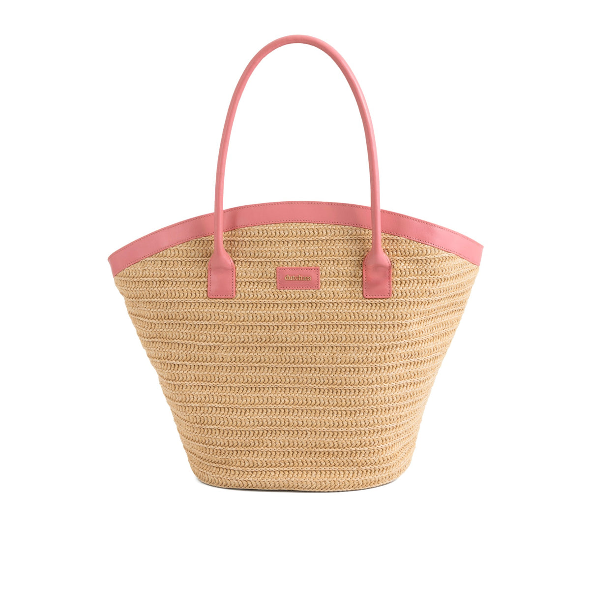Beach Bag | Raffia Pink, stylish woven beach bag with pink handles, perfect for summer outings and storing essentials.