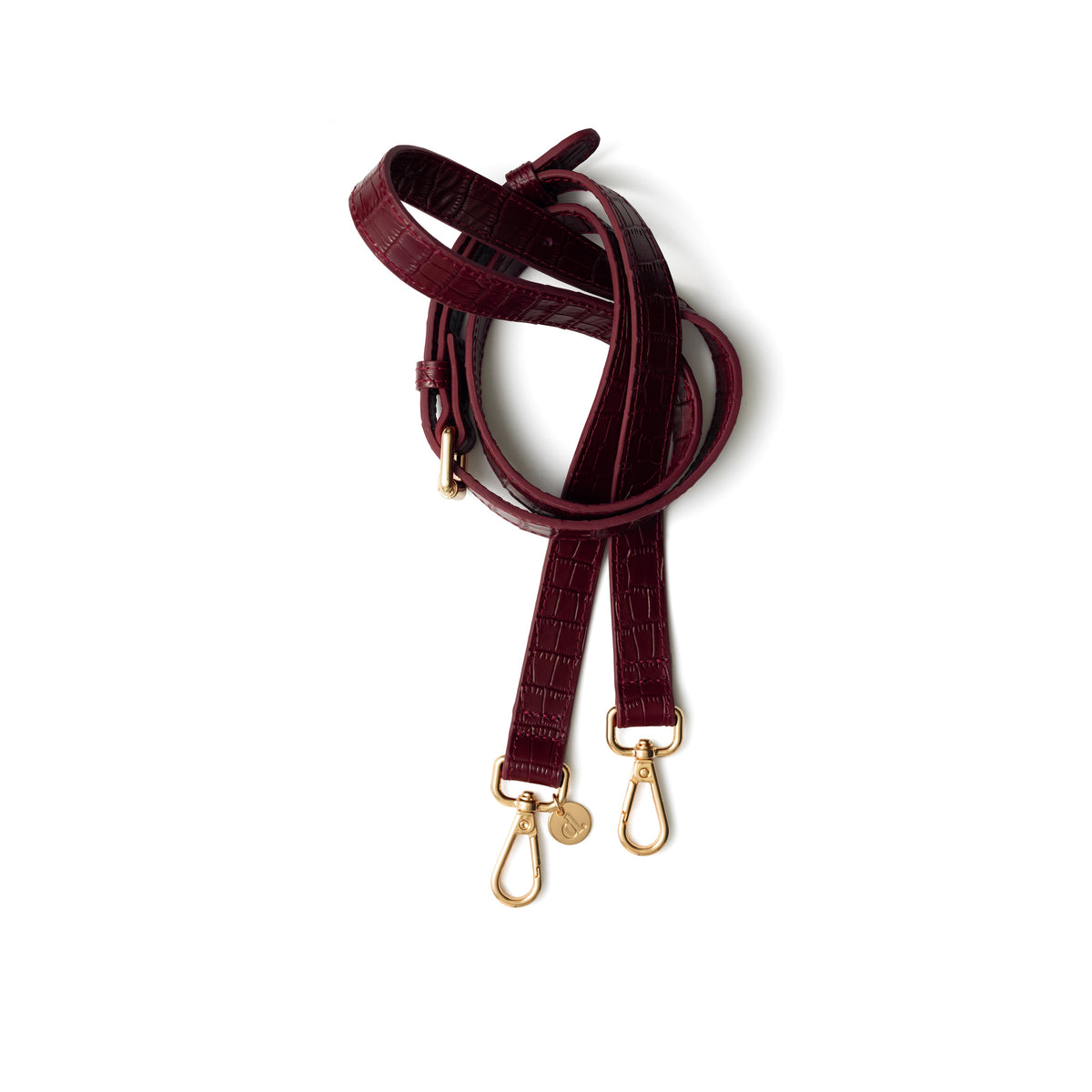 Slimline | 2 cm Strap | Burgundy - elegant phone strap made of high-quality leather with gold clips.