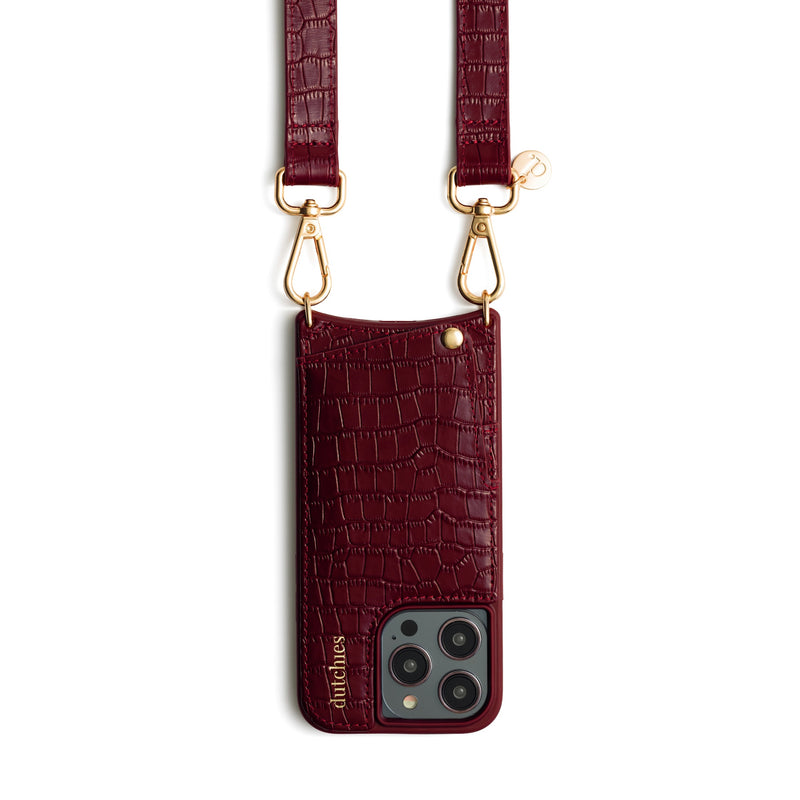Slimline | 2 cm Strap | Burgundy phone case with cardholder and matching strap.