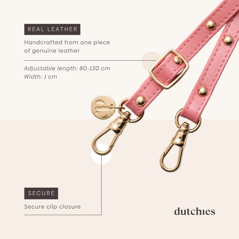 Phone strap | Slimline with Studs | Pink details including real leather and secure clip closure.