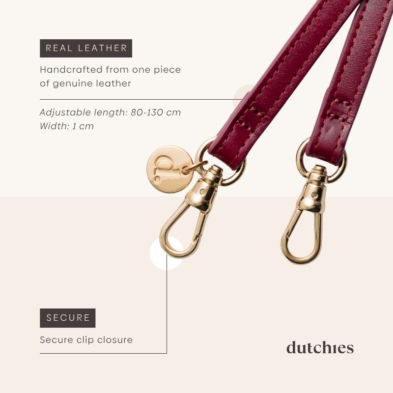 Phone strap | Slimline | Raspberry Red with secure clip closure in genuine leather, adjustable length and stylish design.