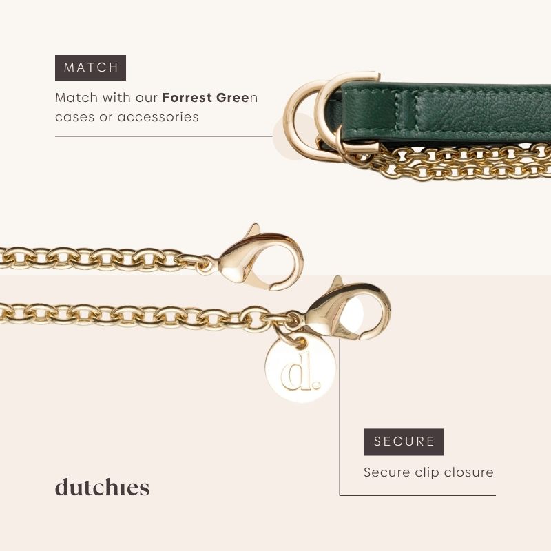 Spanish Chain Set | Samsung | Forest Green - Trendy phone chain with secure clip closure and forest green leather.