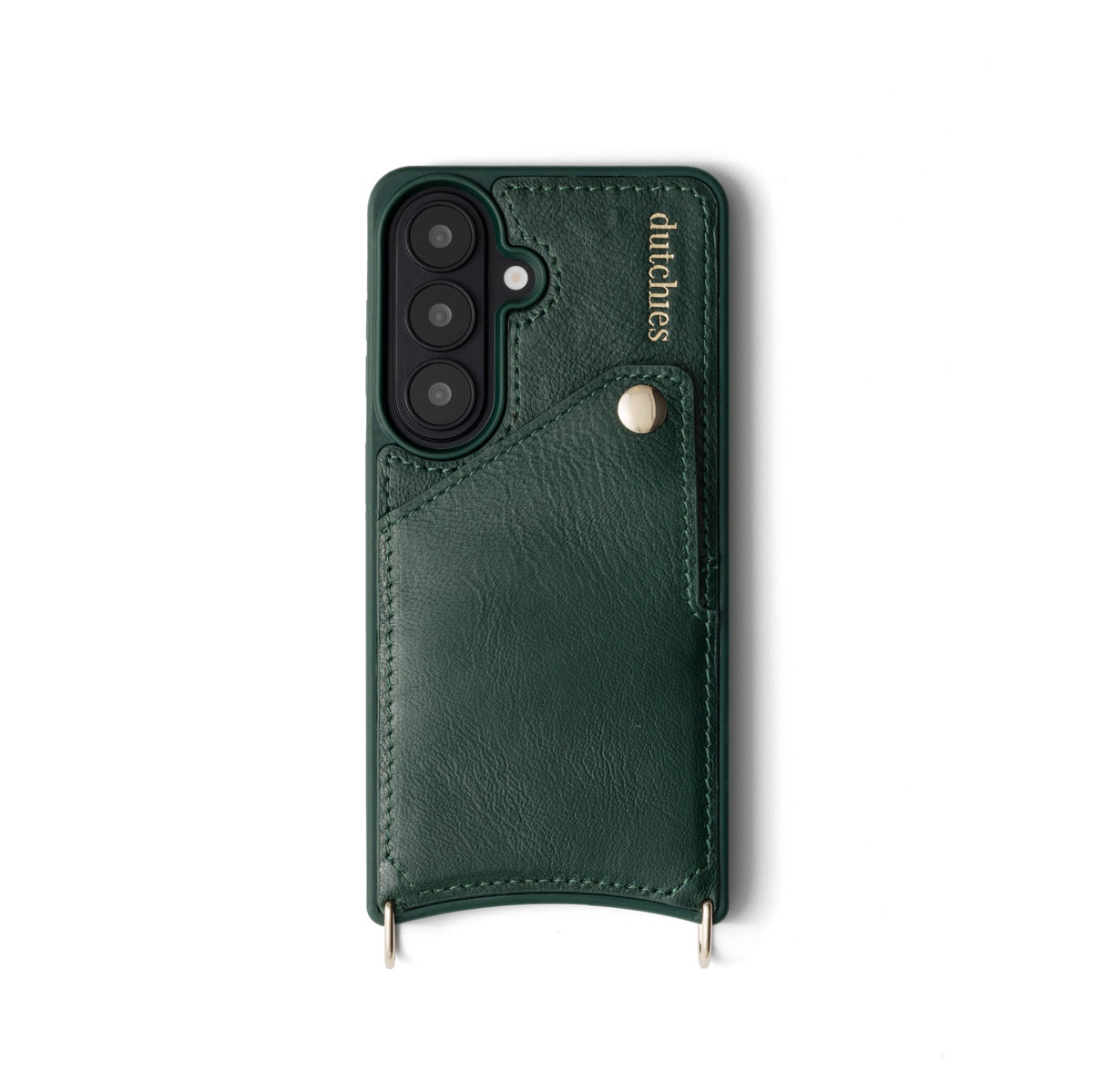 Samsung Case | Forest Green, handcrafted leather with cardholder and metal finishes, perfect for stylish protection.