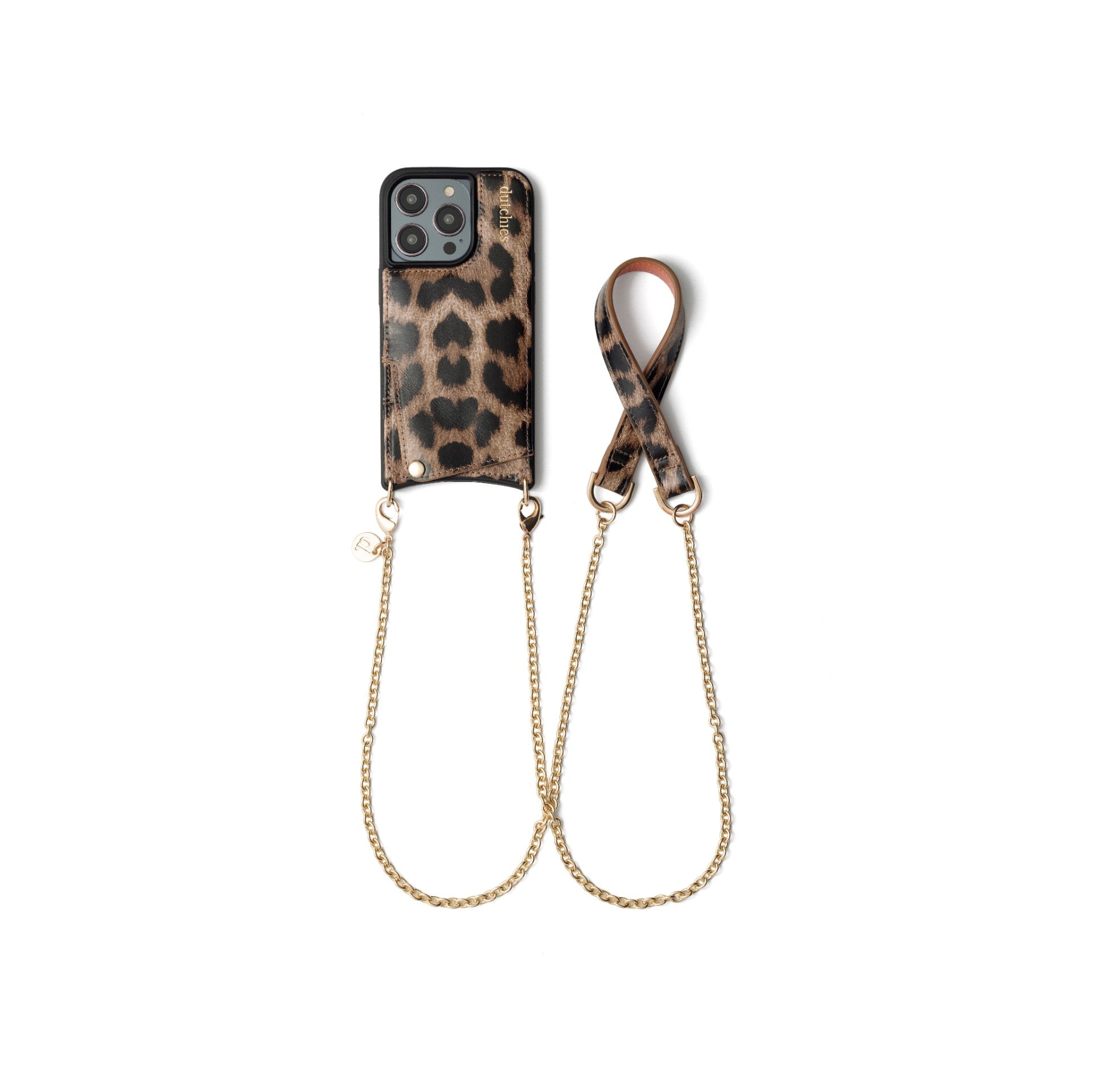 Spanish Chain Set | iPhone | Leopard - stylish leopard phone case with gold chain for handsfree use.