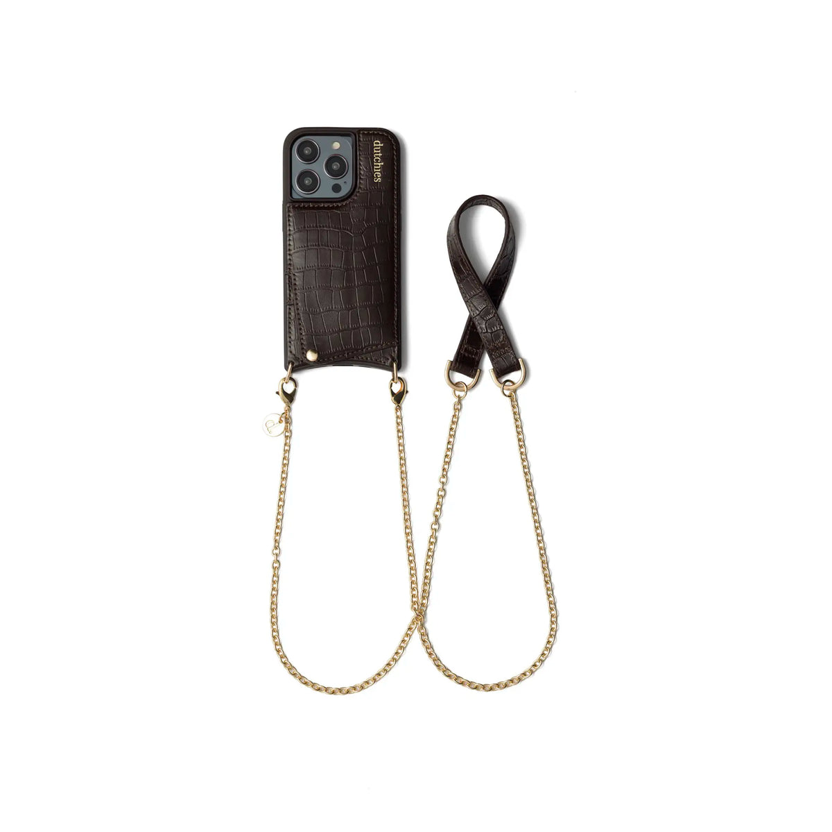 Spanish Chain Set | iPhone | Chocolate Brown - Stylish phone case and chain in chocolate brown.