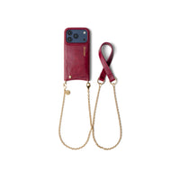 Spanish Chain Set | iPhone | Raspberry Red - Stylish leather phone case with chain for handsfree convenience.