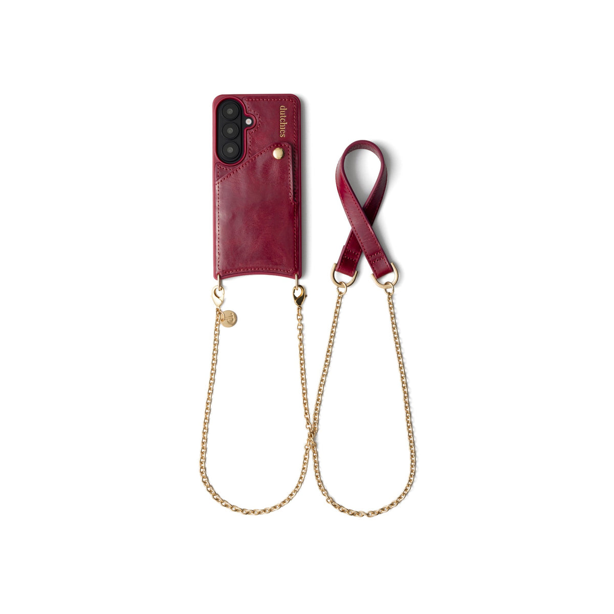 Spanish Chain Set | Samsung | Raspberry Red - stylish leather phone case with chain for handsfree convenience.