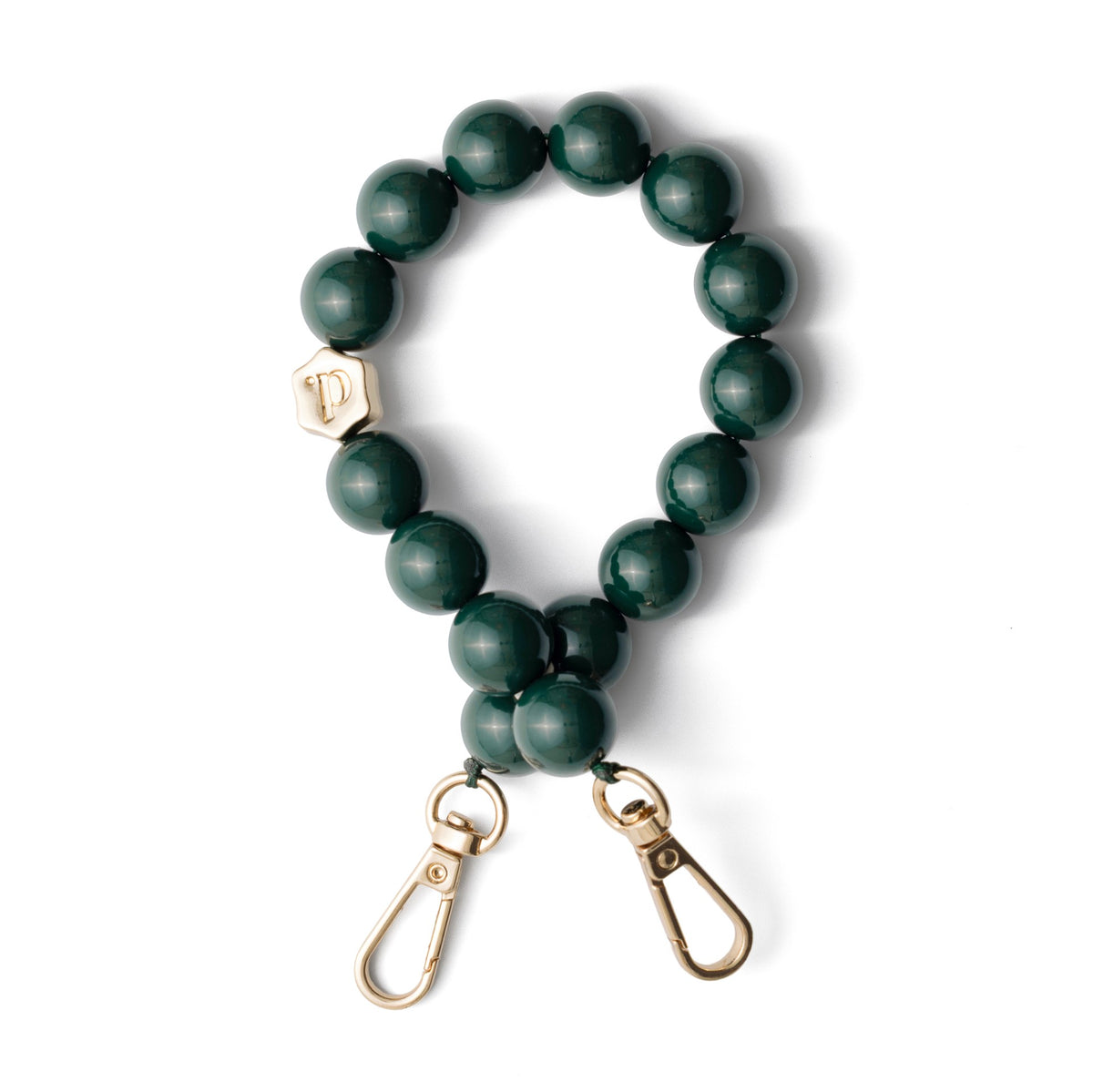 Luxury Set | Samsung | Forest Green bracelet with glossy green beads and gold clasps.