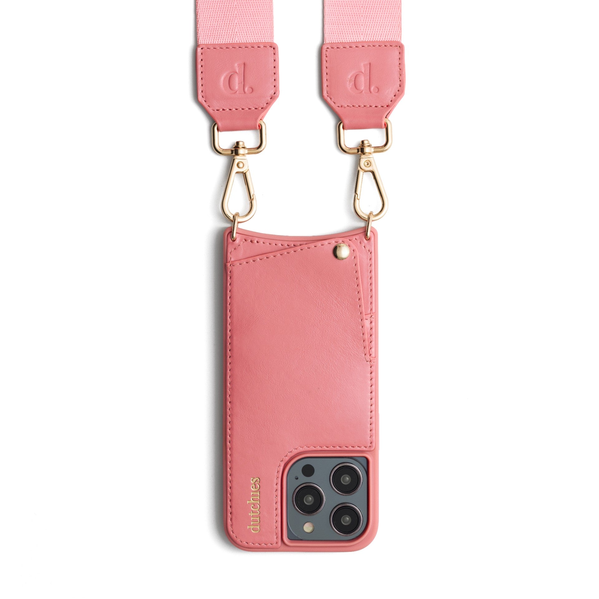Phone Strap | Basic | Pink featuring a pink strap and leather phone case, perfect for hands-free convenience.