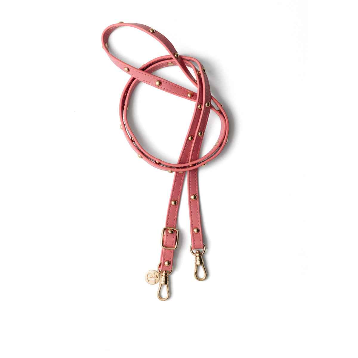 Phone strap | Slimline with Studs | Pink - luxurious pink leather strap with gold studs, perfect blend of style and elegance.