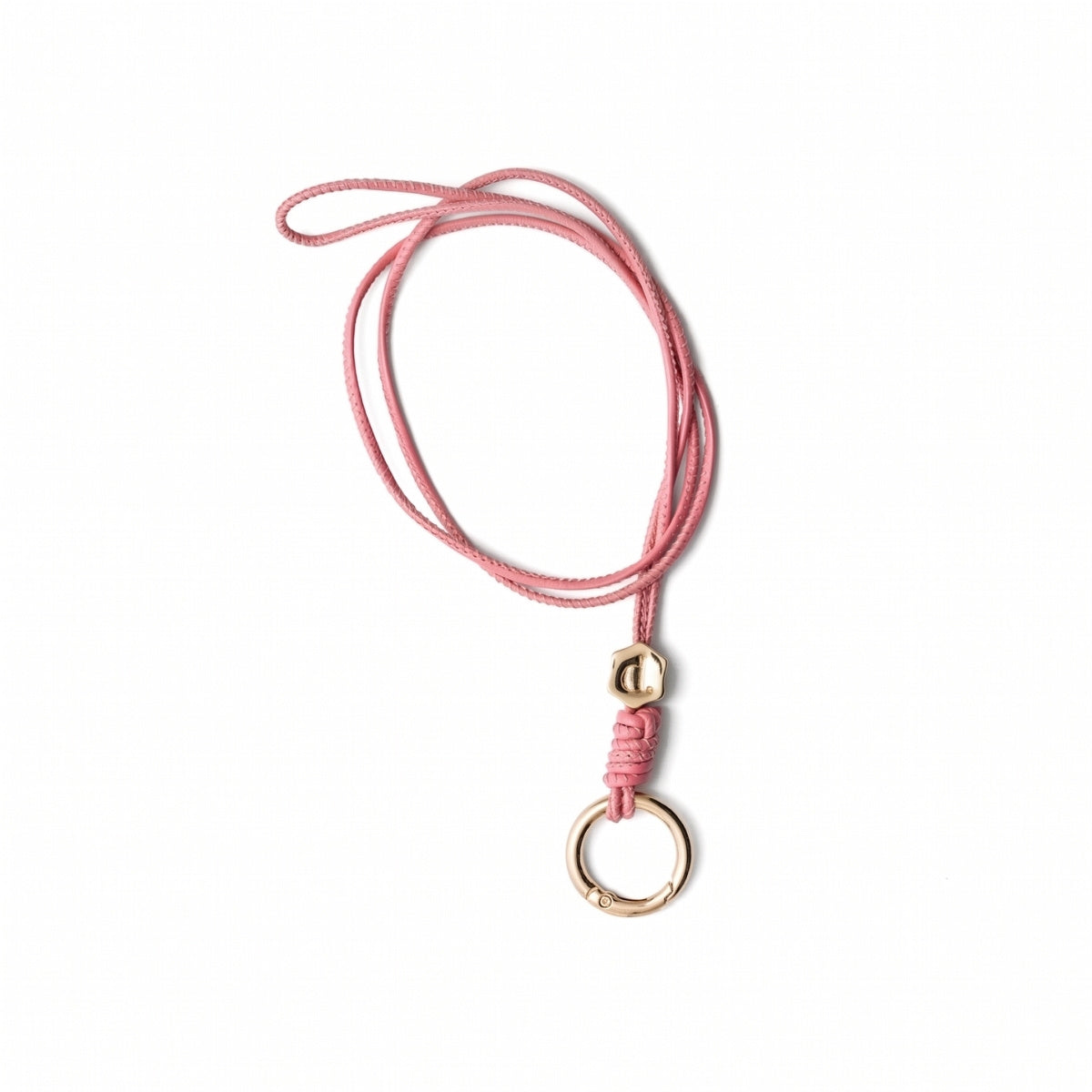 Sunglass Strap | Pink, handmade leather cord with key ring for securing sunglasses.
