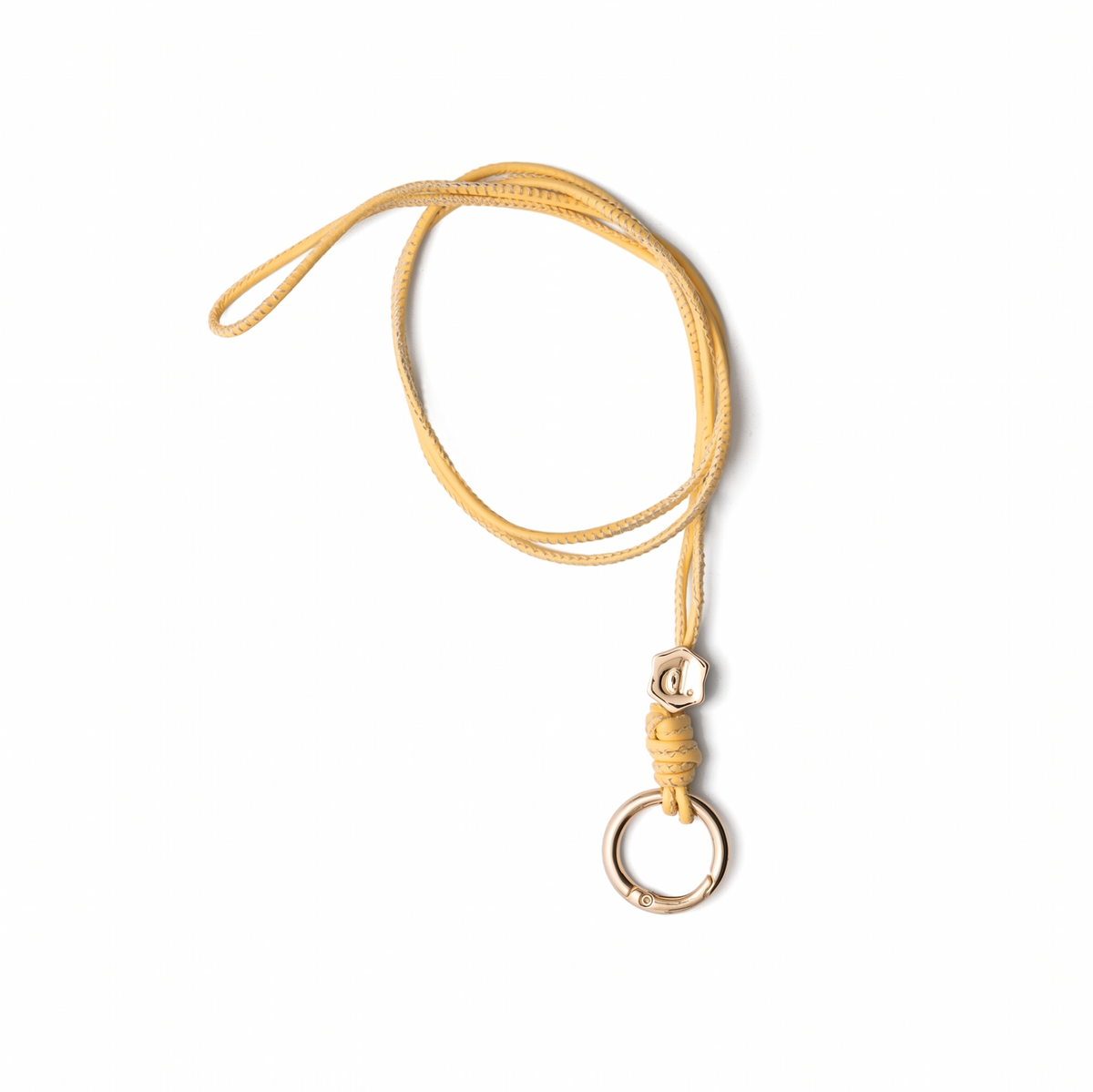 Sunglass Strap | Yellow handmade leather cord with metal finishes and key ring for stylish sunglasses carrying.