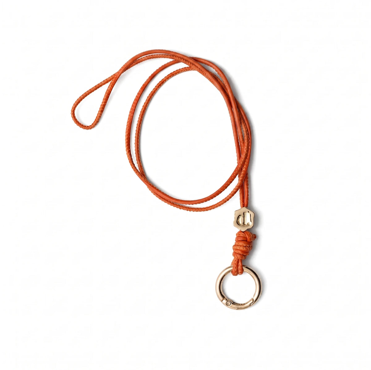 Sunglass Strap | Orange, handmade leather strap with metal finishes and key ring for secure sunglasses.