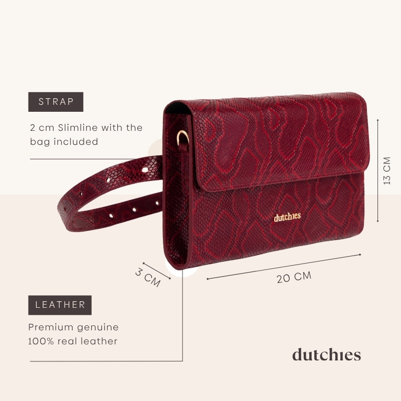 Belt Bag Set | Alei | Snake Red with sleek design and adjustable strap in snake print leather.